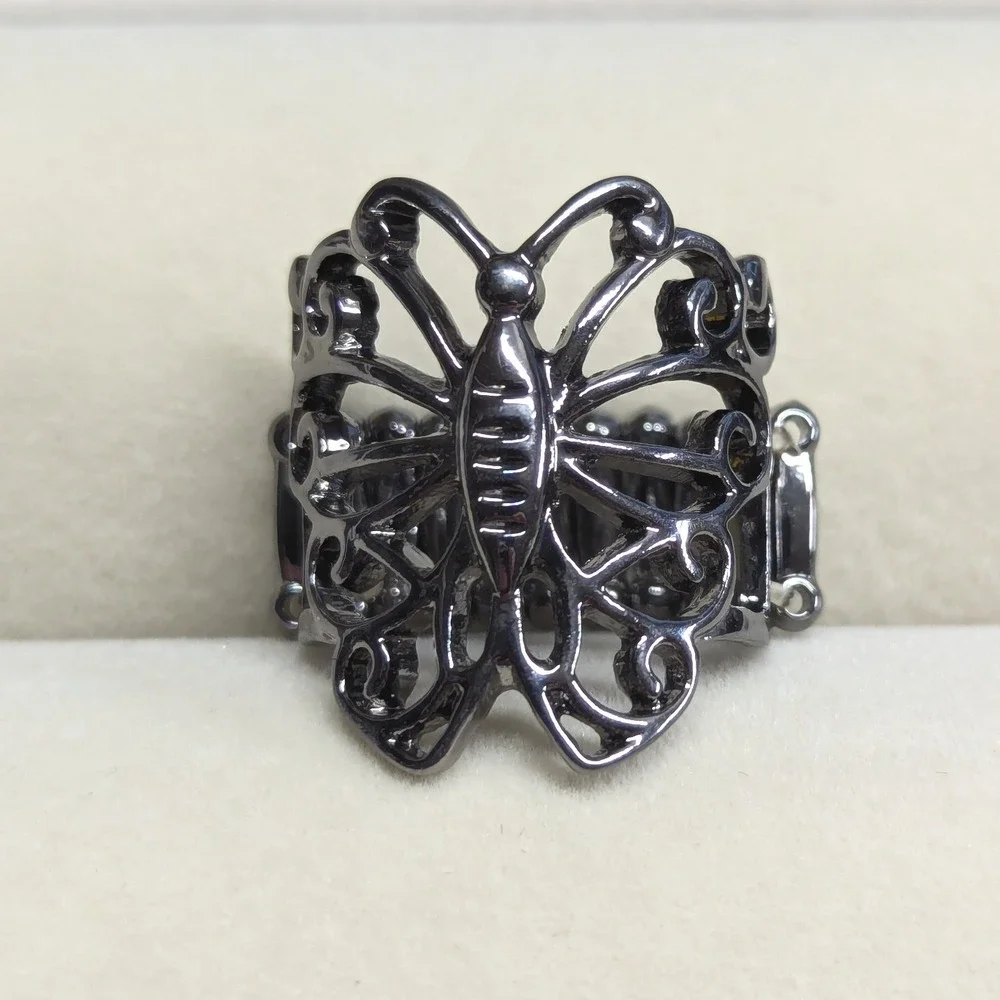 New Butterfly Ring Gunmetal Ornate Filigree Stretch Band Lover Gift Jewelry‎